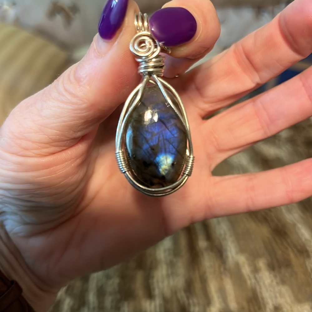 Labradorite silver wire wrapped pendant VERY colorful in the sunlight exquisite